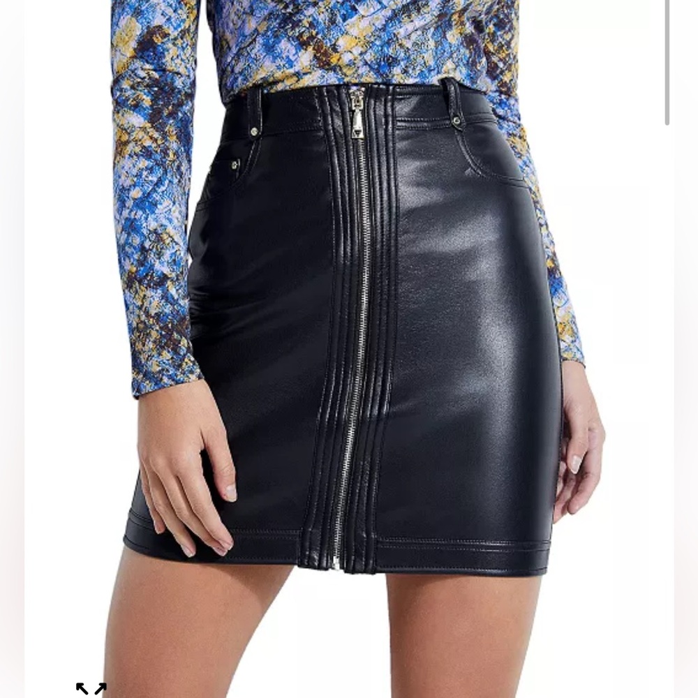 Guess Klaudia Faux-Leather Zip-Front Mini Skirt